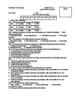 Đề kiểm tra 15 phút môn Công nghệ Lớp 10 - Trường THPT Lê Lợi